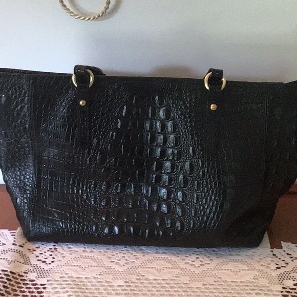 Brahmin Black Leather Large Carry All Travel Tote Bag - Picture 6 of 16